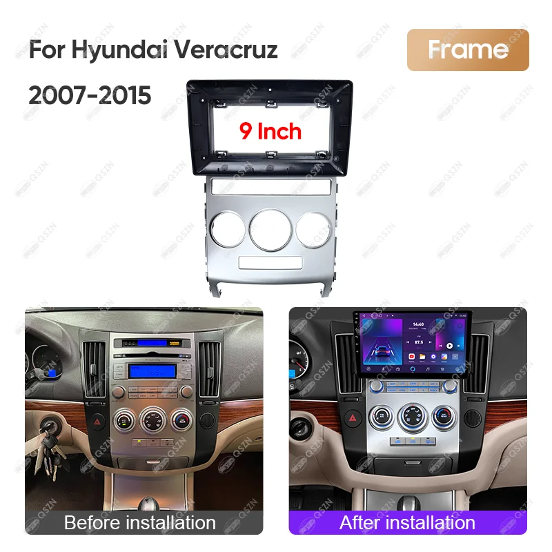 QSZN 9 Inch Car Radio Fascias Dashboard Frame Installation DVD GPS Multimedia Player For HYUNDAI VERACRUZ 2007-2015 (Manual AC)