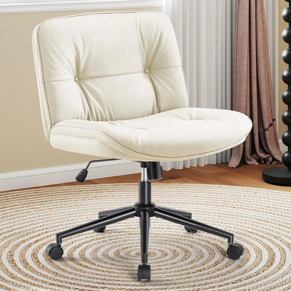 

Criss Cross Chair with Wheels, Legged Home Office PU Leather Wide Armless Desk Seat, Rolling Adjustable Swivel Ergonomic