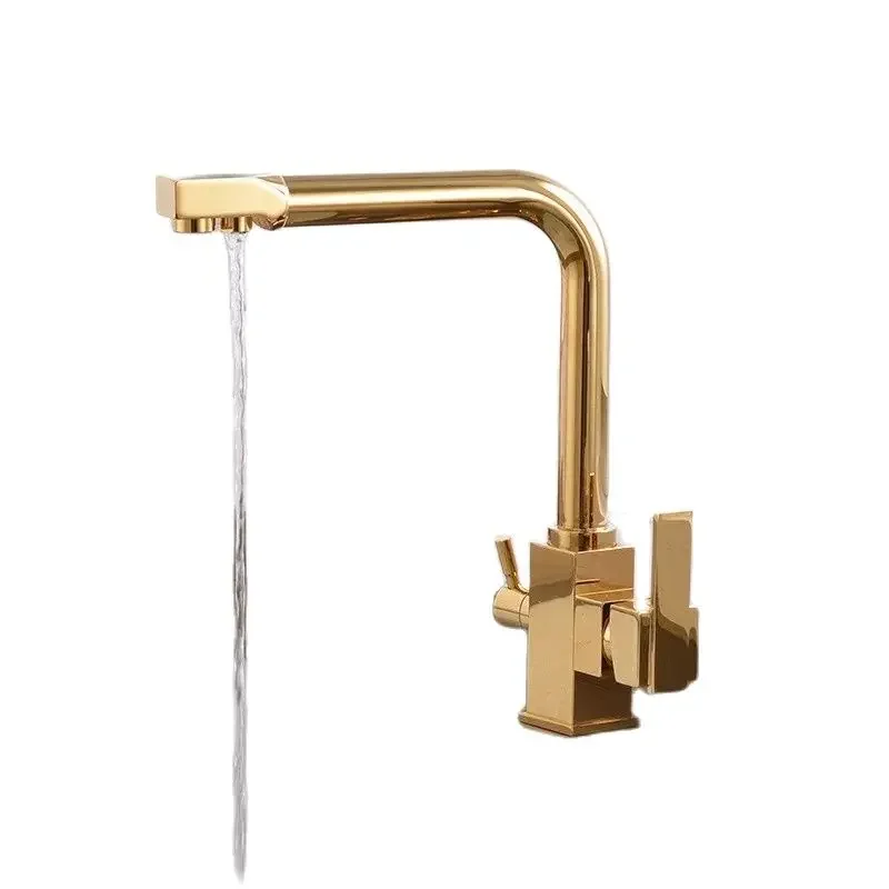 

Pure Filter Kitchen Mixer Faucets Quality Brass Rotation Hot Cold Sink Tap Dual Handle Gold Faucet