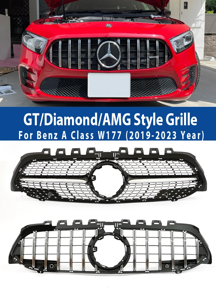 Auto Front Bumper Panamericana Grille 2019 2020 2021 2022 Racing Grille For Mercedez W177 A35 A45 Style AMG GT Grill Diamond