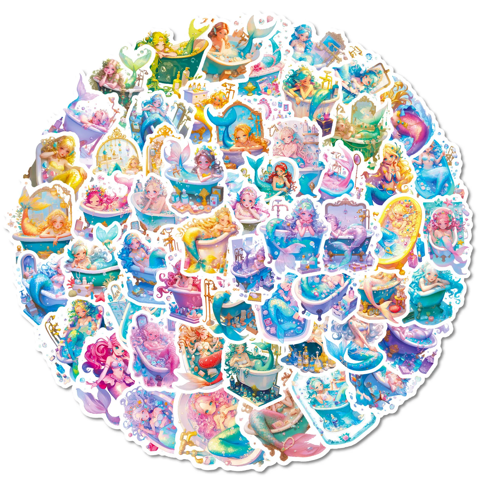 56PCS New Dreamy Mermaid Bathtub Graffiti Stickers Beautiful Mermaid Cartoon Decal Notebook Phone Guitar Skateboard Kid Toys