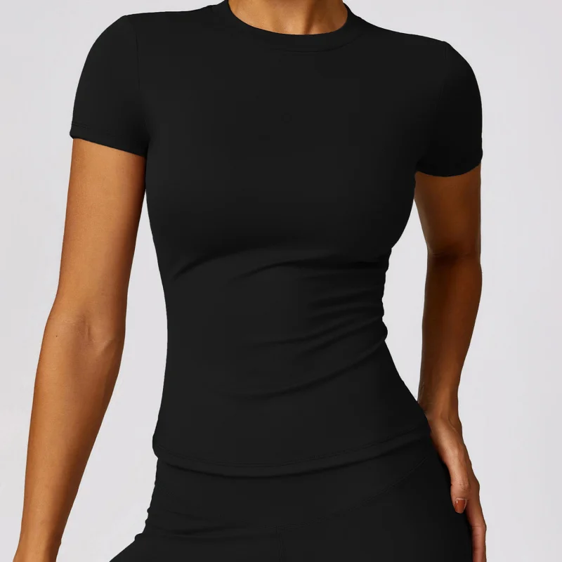 مرونة عالية نحى اليوغا سليم صالح قصيرة الأكمام المرأة تجريب الأعلى في الهواء الطلق الجري الرياضة عارضة قميص جميع مطابقة #6