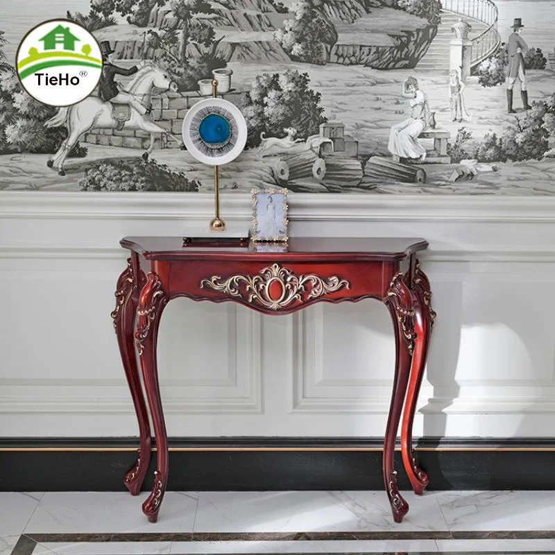 American Style Retro Console Table  Semicircle Porch Side Table Living Room Vintage Console Table Home Furniture Red Black