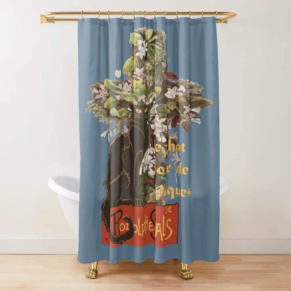 Easter Le Chat Noir de Paques With Floral Cross Shower Curtain Bathroom For Shower Waterproof Fabric Bathroom Curtain