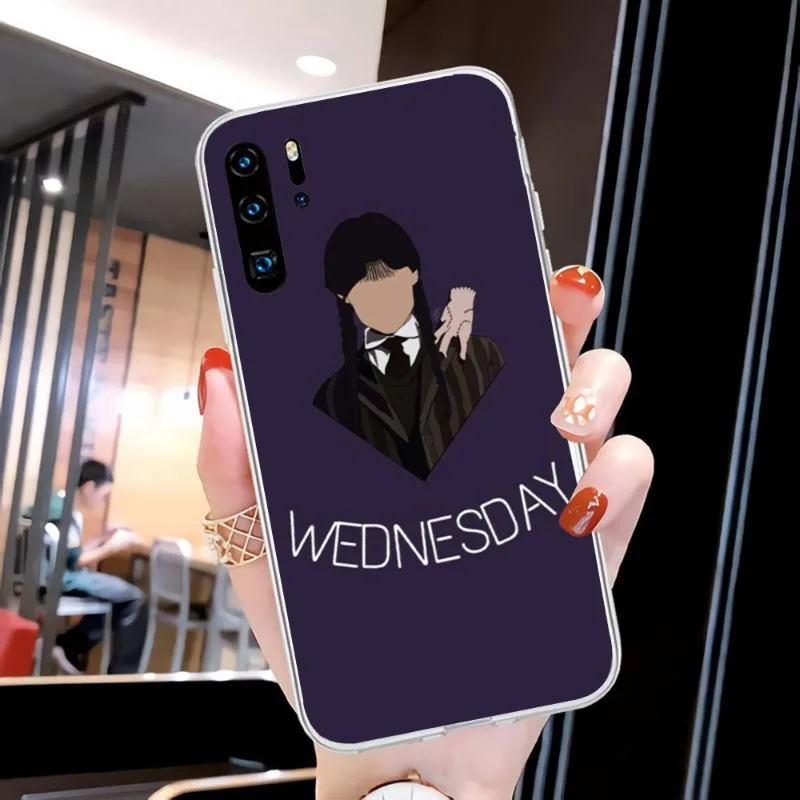 Wednesday Addams Aesthetic Phone Case For Huawei P50 P40 P30 Pro Mate 40 30 Pro Nova 8 8i Y7P Honor Transparent Phone Cover