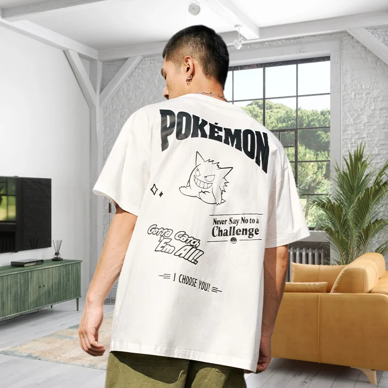 Koszulka bawełniana z nadrukiem Pokémon Anime Gengar, oversize, męska i damska, wygodna, modna, styl Y2K, odzież dziecięca, koszulka letnia.