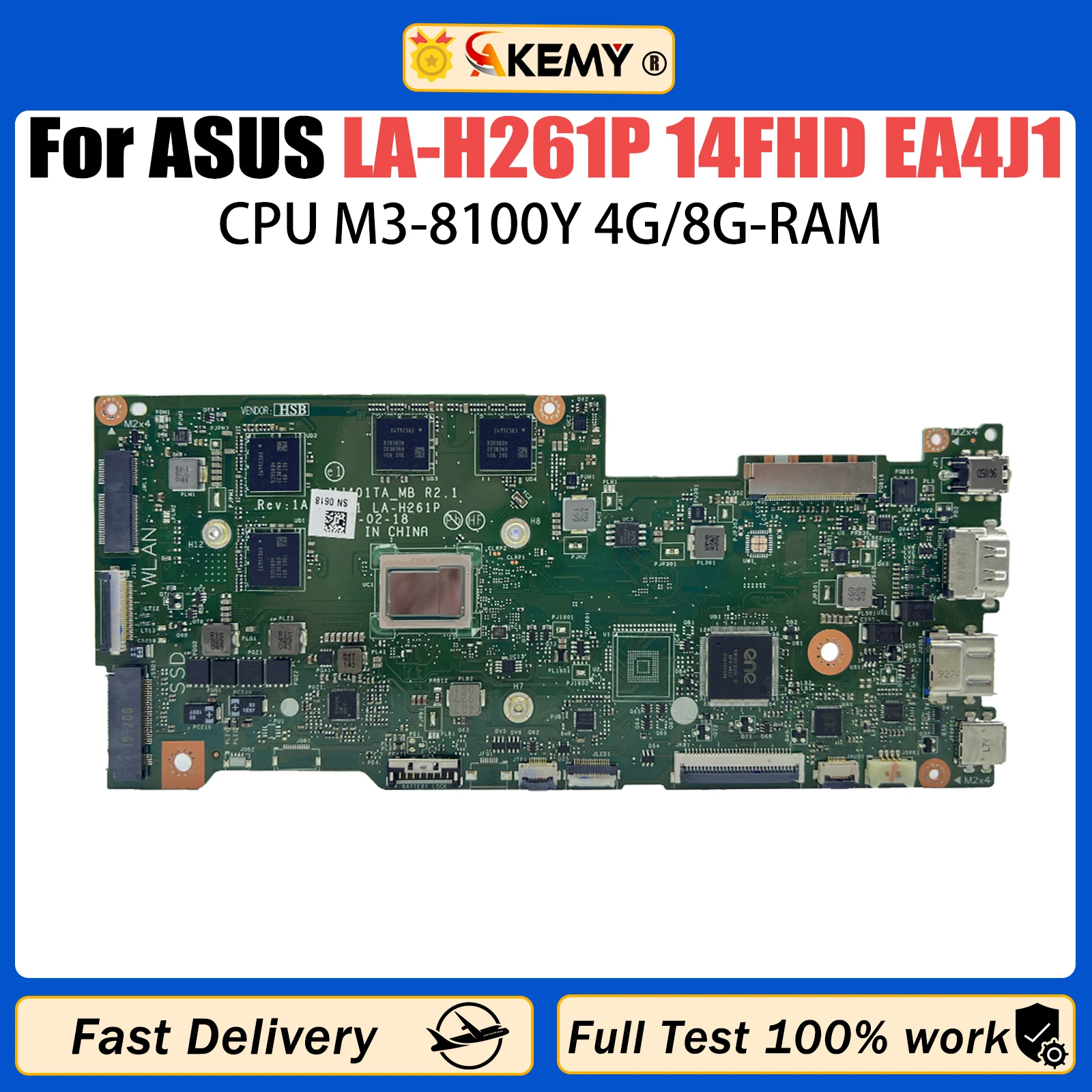 

AKEMY MJ401TA M3-8100Y CPU 4G/8G Notebook Mainboard For ASUS ImagineBook MJ401TA 14" FHD EA4J1 LA-H261P Laptop Motherboard