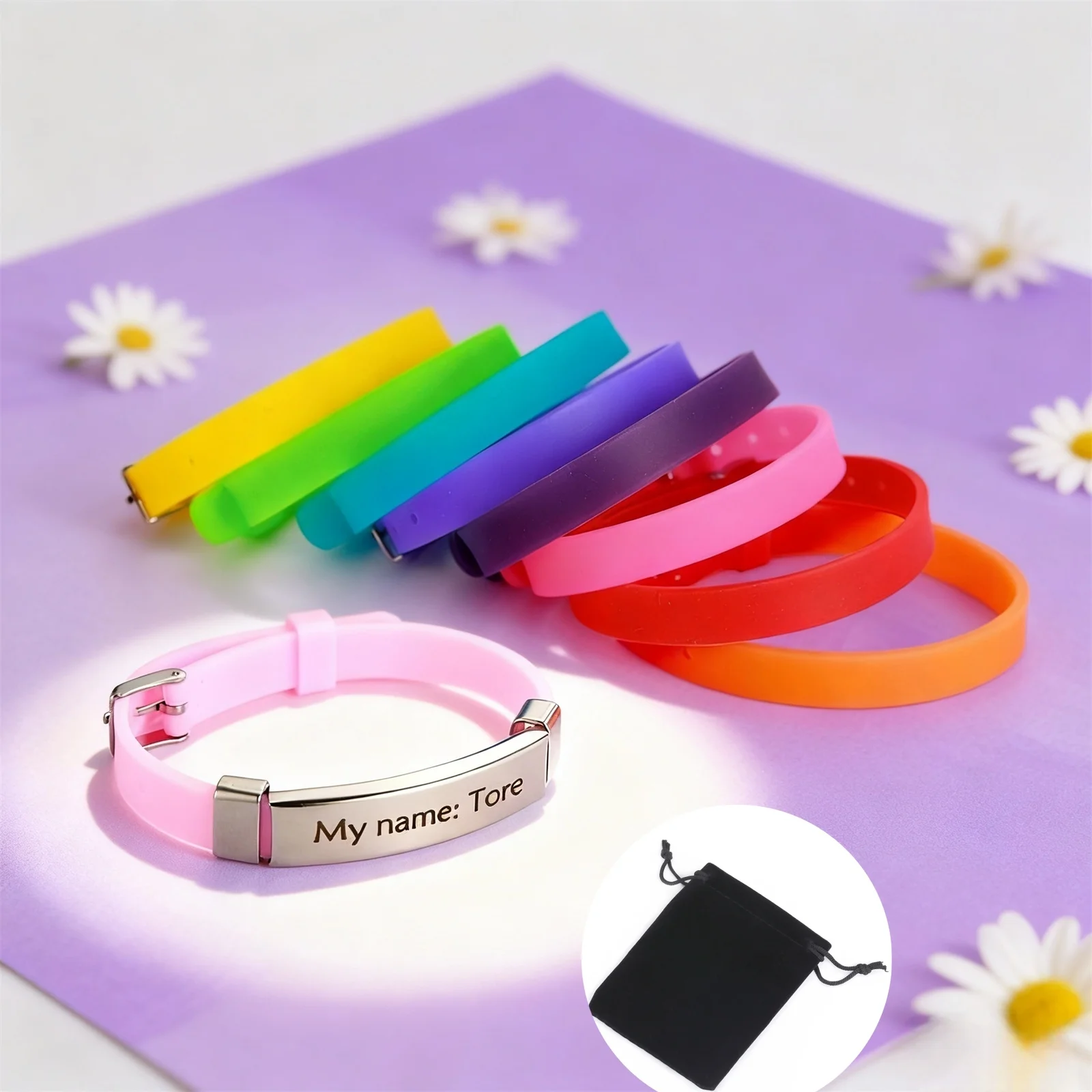 Customized Personalized Name Phone ID Symbol Silicone Bracelet Stainless Steel Adjustable Bracelet Fashion Jewelry Gift