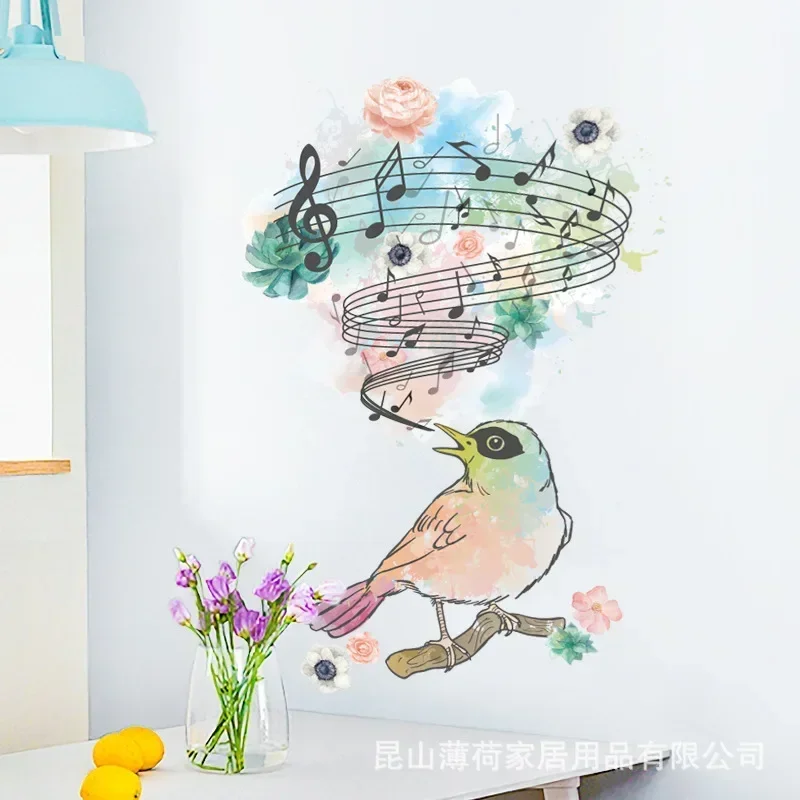 Painted Notes Bird Art Wall Stickers for Living Room Bedroom Kids Room 3D Wall Stickers Support A Generation Music Play Room