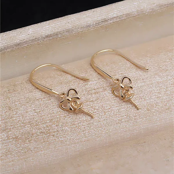 

Bowknot 18K Yellow Gold AU750 Earrings Mountings Findings Mounts Base Jewelry Settings Accessories Part for 7-10mm Pearls Stones