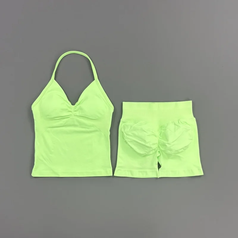 2-teiliges HISTELLO Impact Set für Damen, GYM Longline Strappy Top, nahtloses Yoga-Set, Scrunch Butt Sportshorts, Workout-Fitness-Anzug – Detail 19