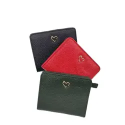 Genuine Cow Leather Heart Short Wallet Elegant Womens Wallets Fashion Ultra Thin Cowhide Card Credential Holder Coin Purse Bag
