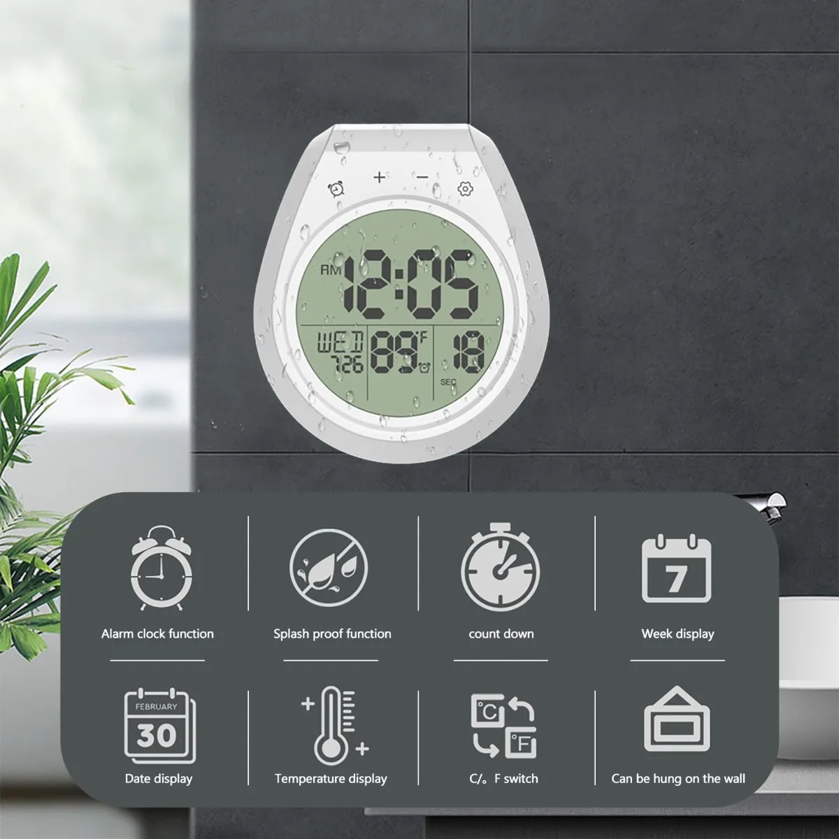 Digital Shower Timer Waterproof Bathroom Clock Touch Screen LCD Countdown Alarm Suction Cup Water Saving Home Kitchen Device