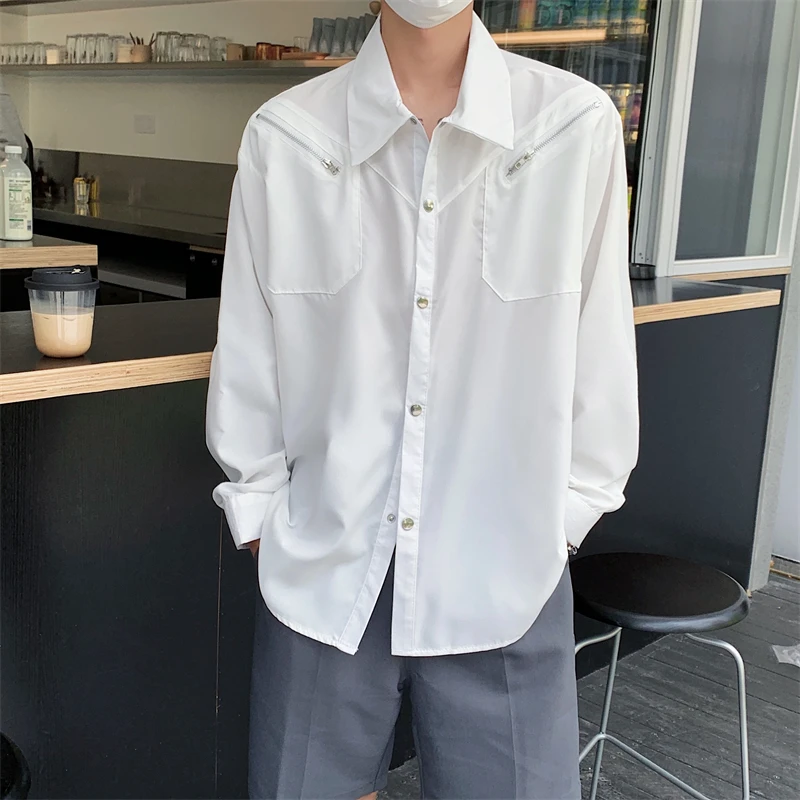 

Fashion Lapel Button Solid Color All Match Shirts Men Clothing 2023 Spring New Loose Casual Tops Long Sleeve Korean Blouses M21