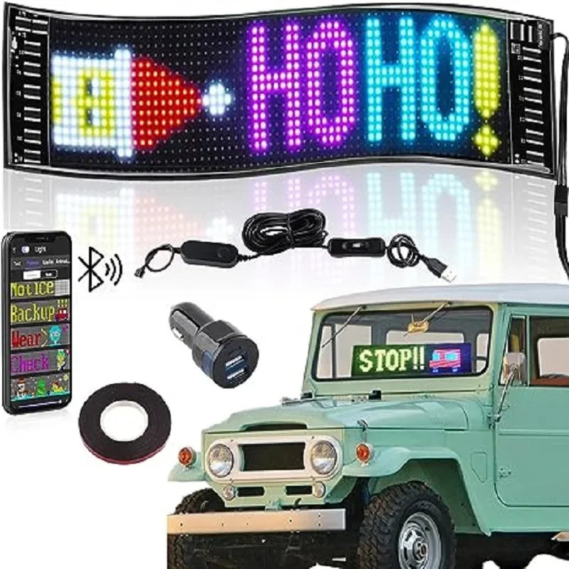 

LED Matrix Pixel Panel Programmable Scrolling Bright Advertising Car Sign Flexible USB Bluetooth App Control Animation Display