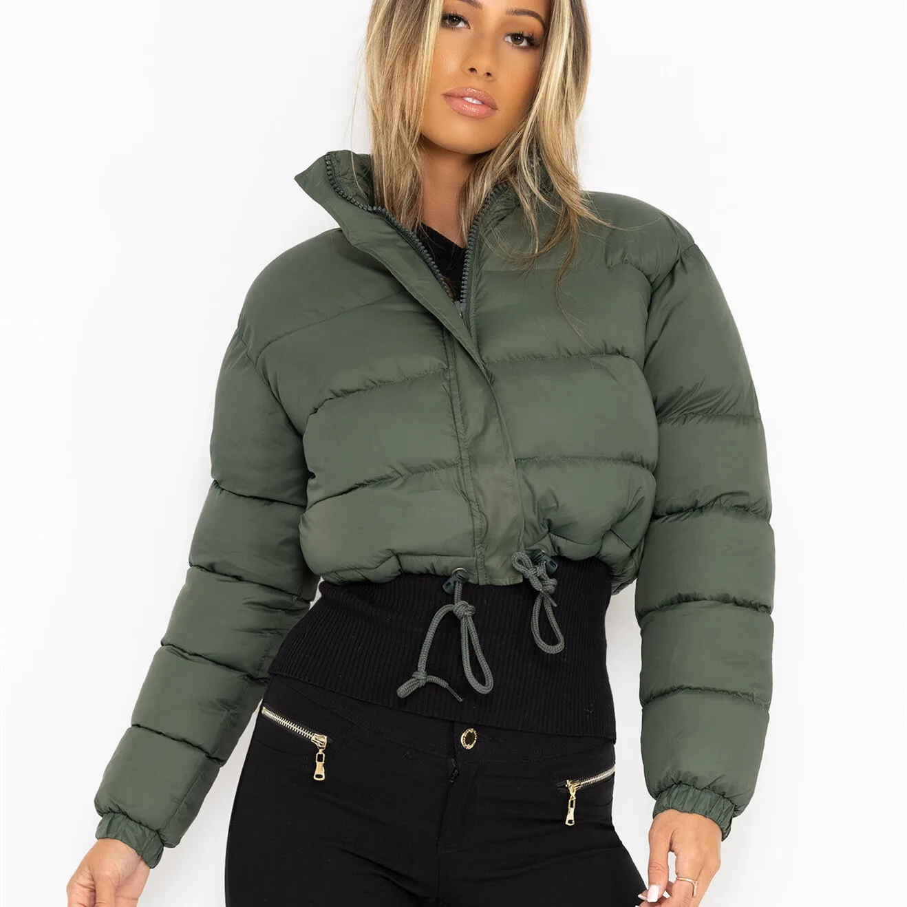 hirigin Women\'s Casual Cropped Puffer Jacket Zip Up Quilted Puffy Short Down Coat Stand Collar Crop Winter Jacket Outwear