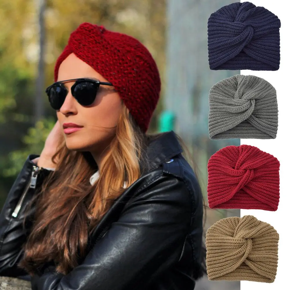 Autumn Winter Hair band Knitted Head Wrap Caps Twist Headwrap Hat Ladies Turban Women Felt Hat