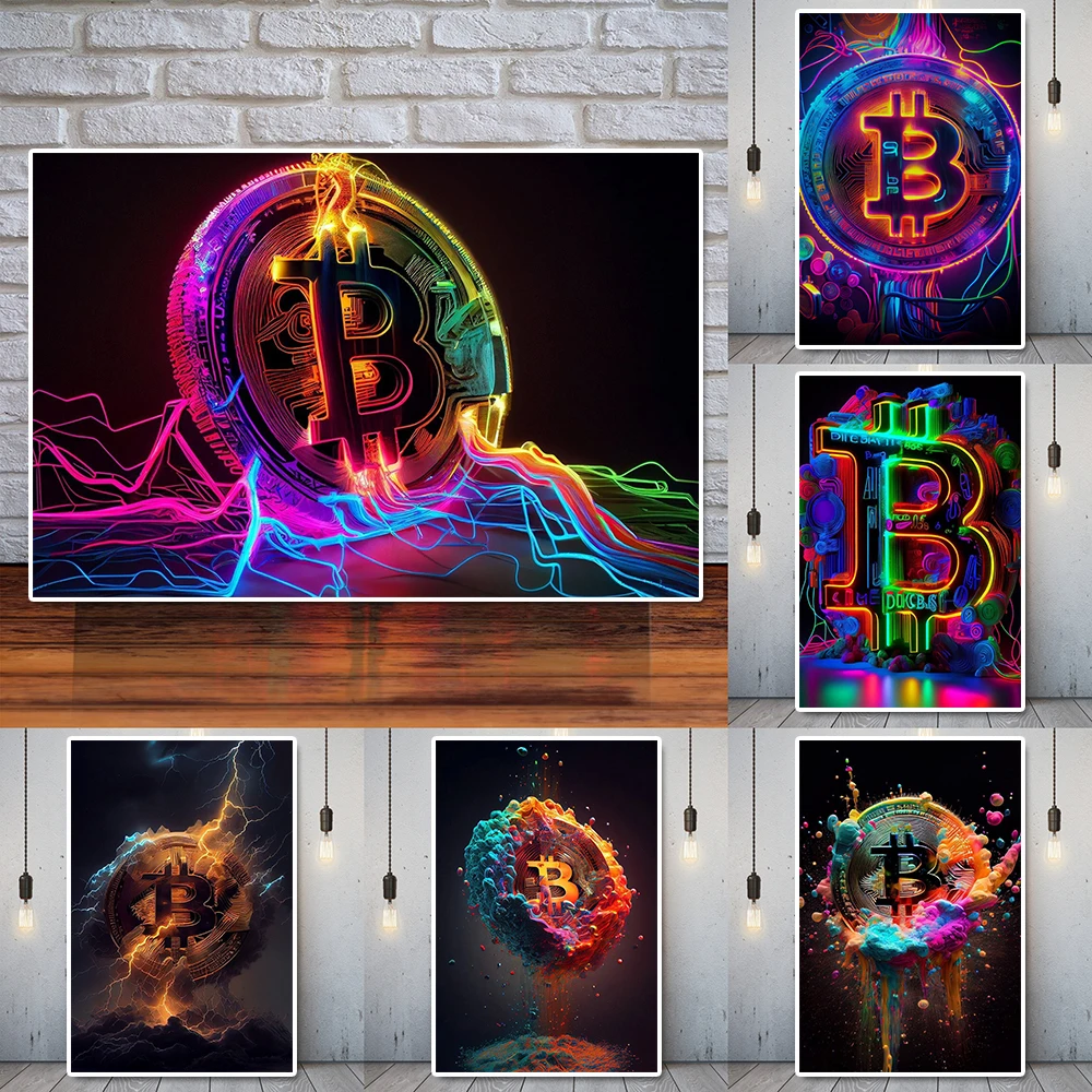 

Colorful Bitcoin Graffiti Comic Canvas Painting Abstract Pop Crypto Poster Print Office Wall Art Mural Living Room Home Decor