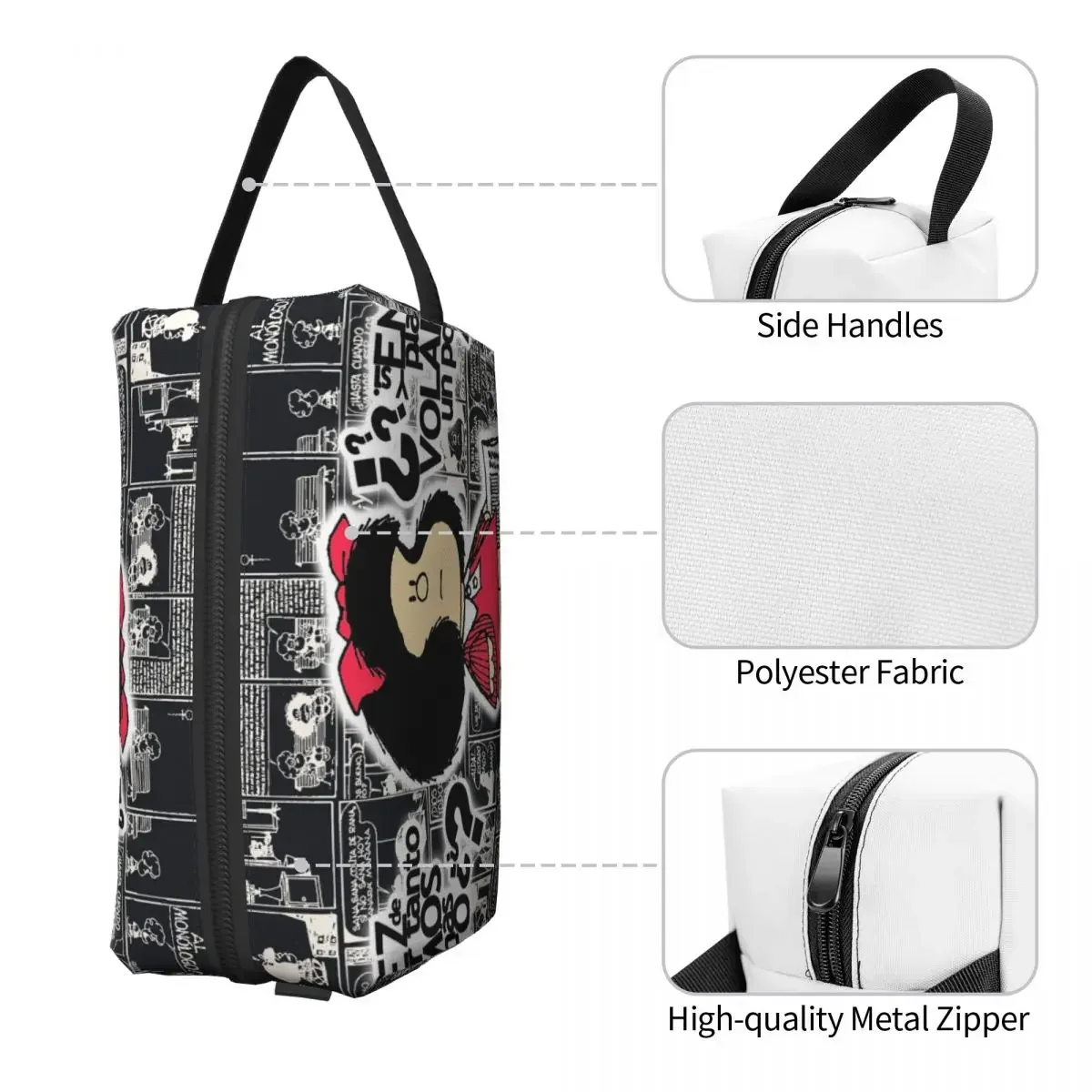 Funny Mafalda Print Large Capacity Travel Makeup Pouch Portable Waterproof Toiletry Bag Storage Bag