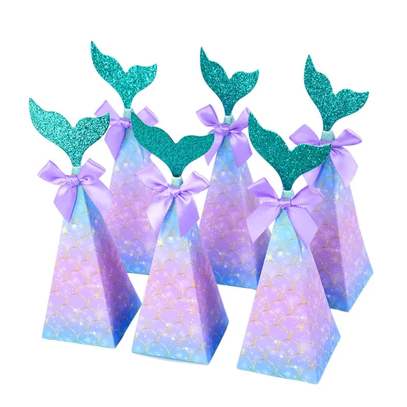 10 stuks kleine zeemeermin bonbondoos zeemeerminstaart geschenken verpakking dozen thema zeemeermin verjaardag verjaardagsfeestje kind gunsten cadeaubenodigdheden - afbeelding 1