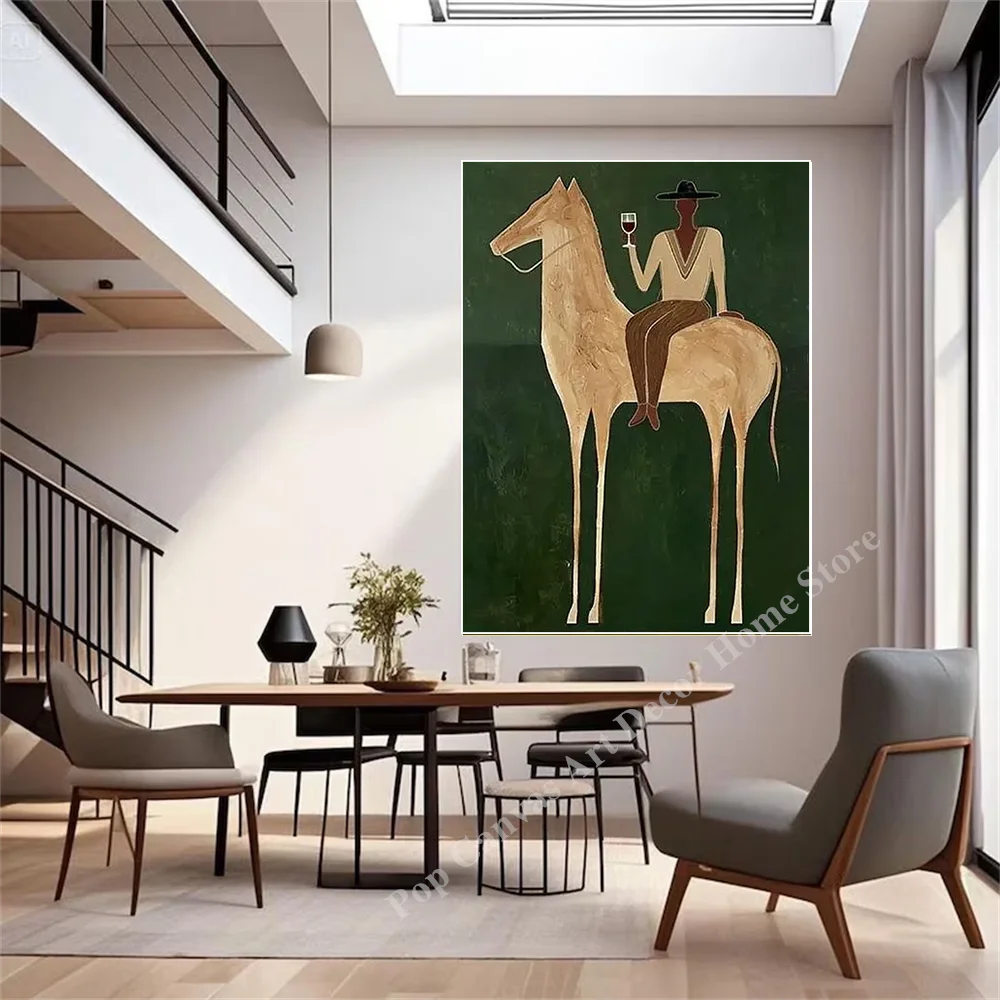 

Hand-Painted Medieval Style Horseman Figure Oil Painting Canvas Wall Art Vintage Decor for Living Room Bar Home Decoration