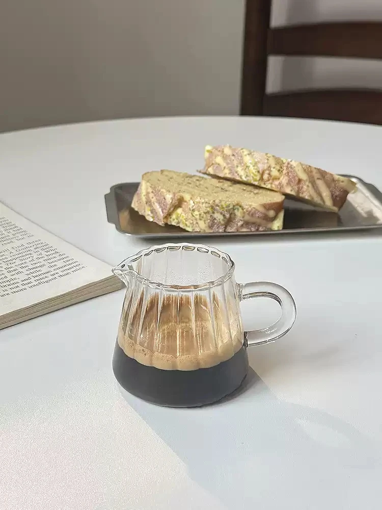 Nordic Fluted Glass Milk Jug 150ml 350ml 500ml Coffee Creamer Pitcher Ins Espresso Cup Transparent Sauce Kitchen Tableware