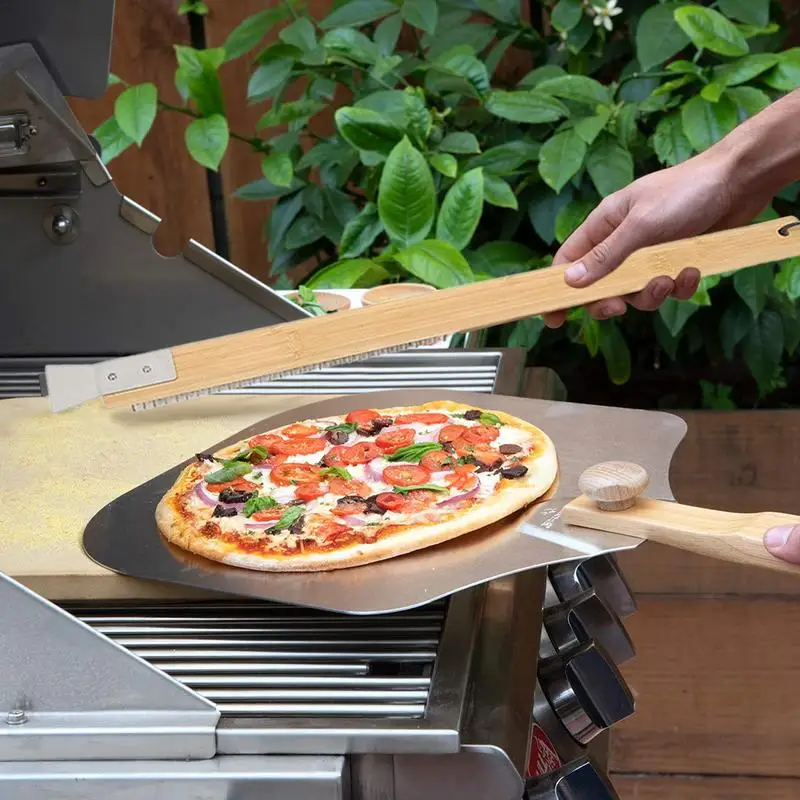 Pizza Oven Brush With Scraper Long Handle Ash Rake Pizza Turning Spinner Fork Oven Grill Cleaning Oven Brush with Aluminium