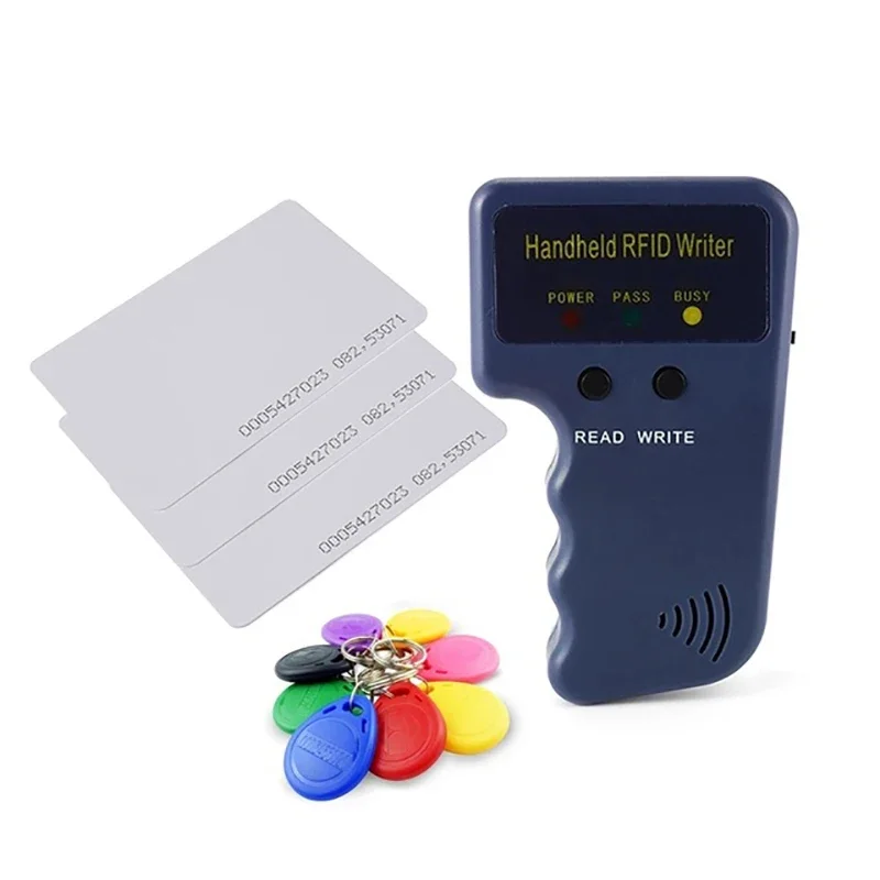 Handheld 125KHz EM4100 TK4100 RFID Copier Writer Duplicator Programmer Reader + 5pcs EM4305 T5577 Rewritable ID Keyfobs Tags