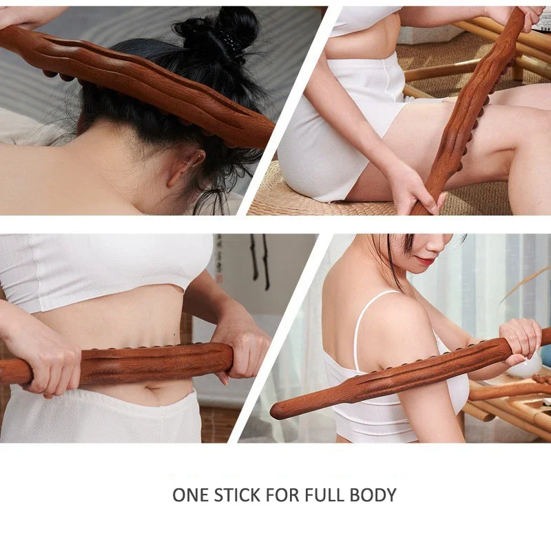 20Beads Universal Back Massage Tendons Beech Wood Scraping Stick Point Treatment Guasha Relax Therapy Tool Abdominal Massager