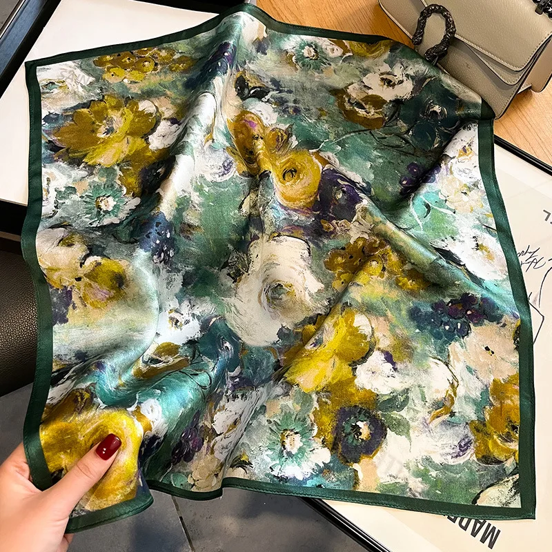 Women 100% Mulberry Silk Neck Scarf Luxury Brand Hair Foulard Square Bandana Ladies New Kerchief Wraps Headband Hijab