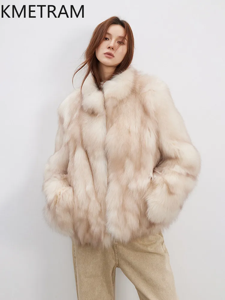 KMETRAM Natural Fox Belly Fur Jacket Women 2026 Young Style Real Fur Coat Luxury Winter Coat Women Fur Overcoat Casaco De Pelo