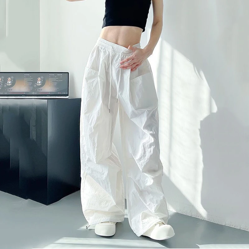 

Summer Thin Sweatpants Y2K High Waist Streetwear Loose Cargo Pants Female Korean Oversized Drawstring Pockets Trousers New