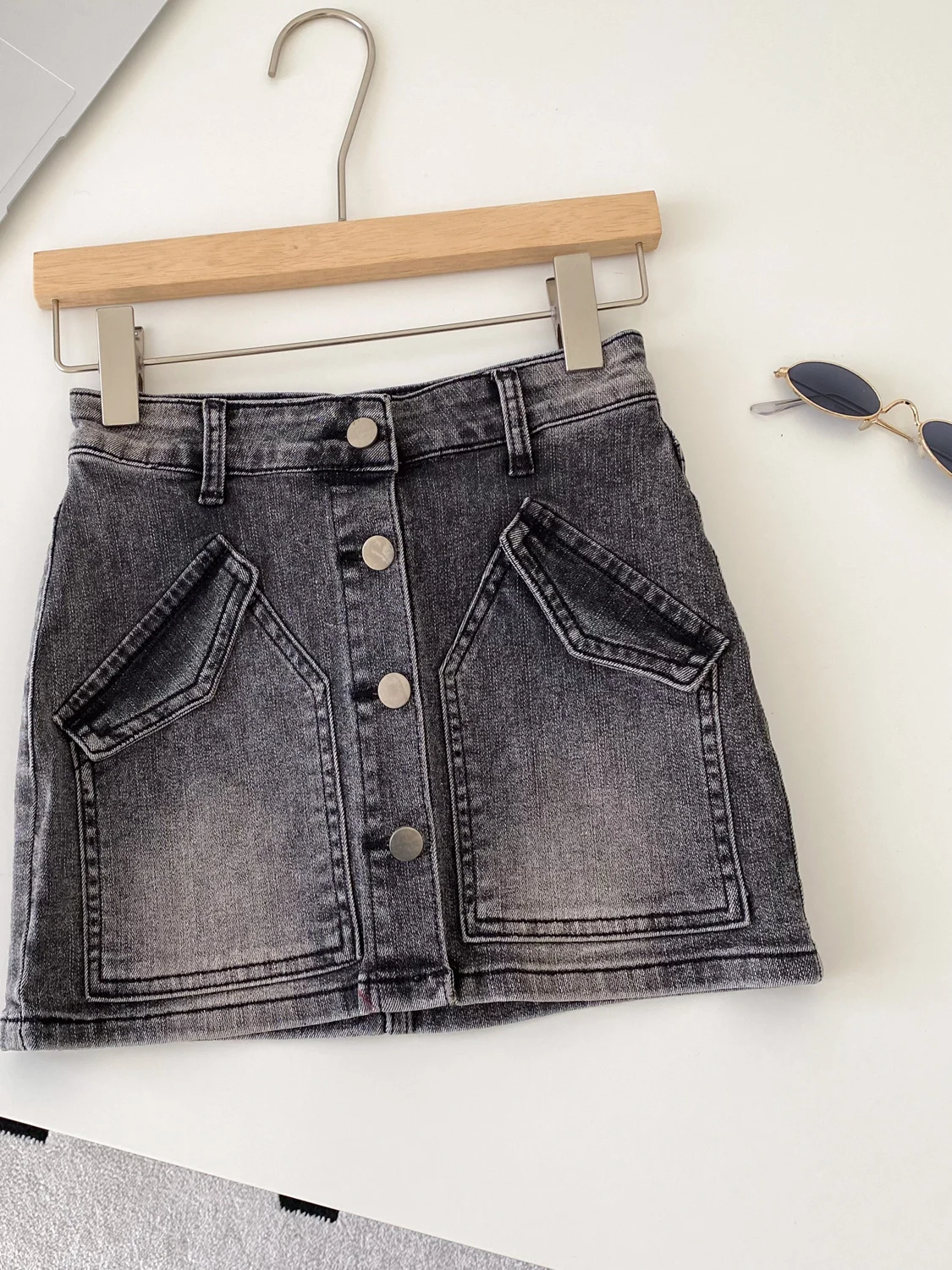 Retro americano denim faionable a linha saia de cintura alta feminina commute sle botão design sensação ci saia casual
