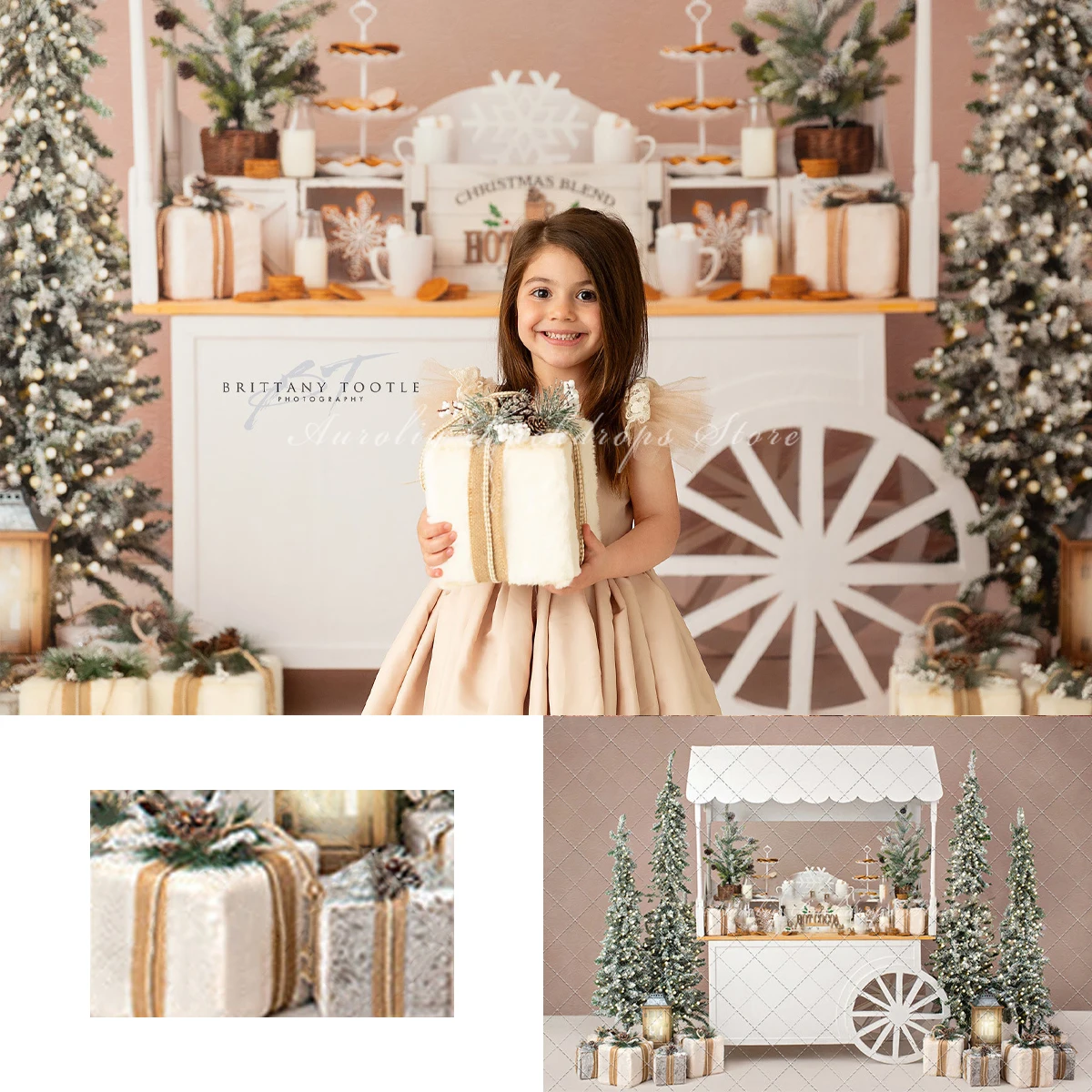 

Winter Creamy Cocoa Cart Backgrounds Kids Adult Photography Props Child Baby Christmas Tree Gift Box Decors Photo Backdrops