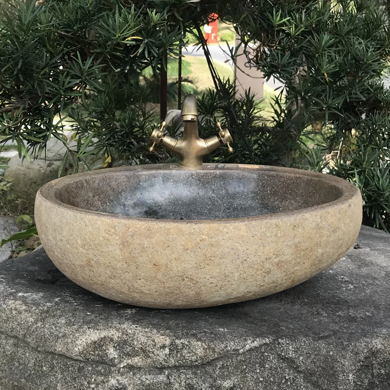 Natural Stone Wash Basin Retro Courtyard Pool Stone Washbasin Outdoor Rough Stone Art Table Basin Extra Large Outdoor