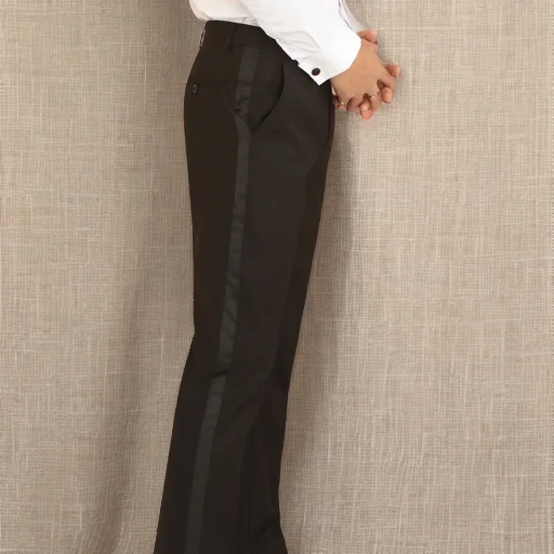 Satin Stripe Suit Pants 1 Piece Slim Fit Black Formal Trousers for Wedding Party Official Business Fashion Pants