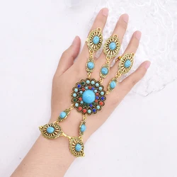 Women Fingertips Bracelets Bohemian Ethnic Turquoise Vintage Party Dance Charms Bracelet Statement Gypsies Chain Bracelet