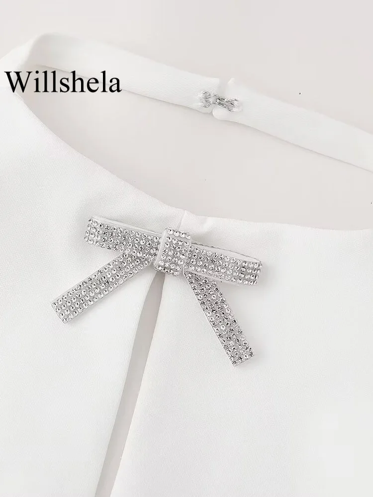 Willshena moda donna con fiocco di diamanti cerniera laterale solida top senza schienale Vintage Halter Neck senza maniche donna Chic Lady Tops