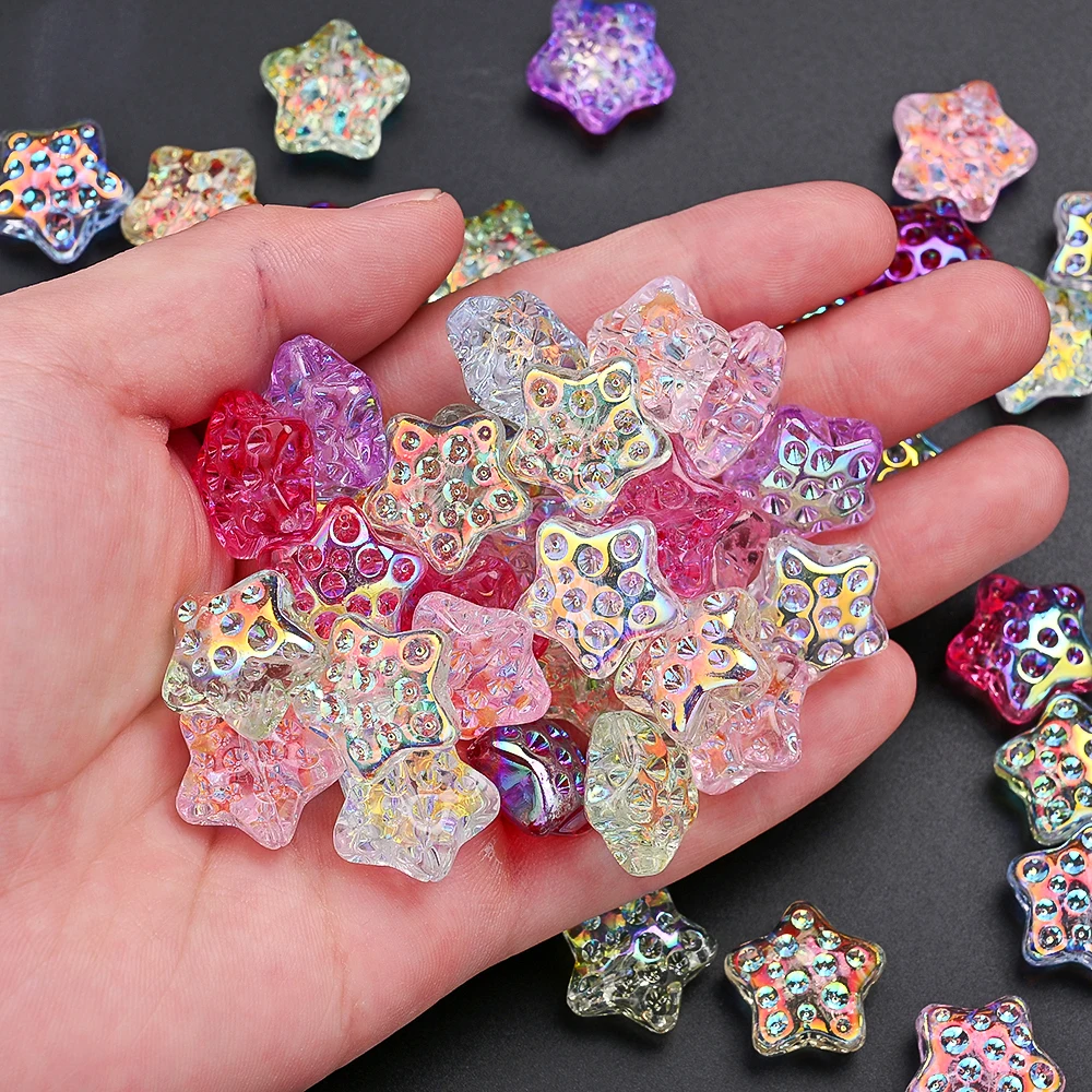 10pcs Vibrant Five-Pointed Star Glass Beads Cheese-Faced Star Spacer Beads Valentine's Day Gift DIY Bracelet Making Accessories