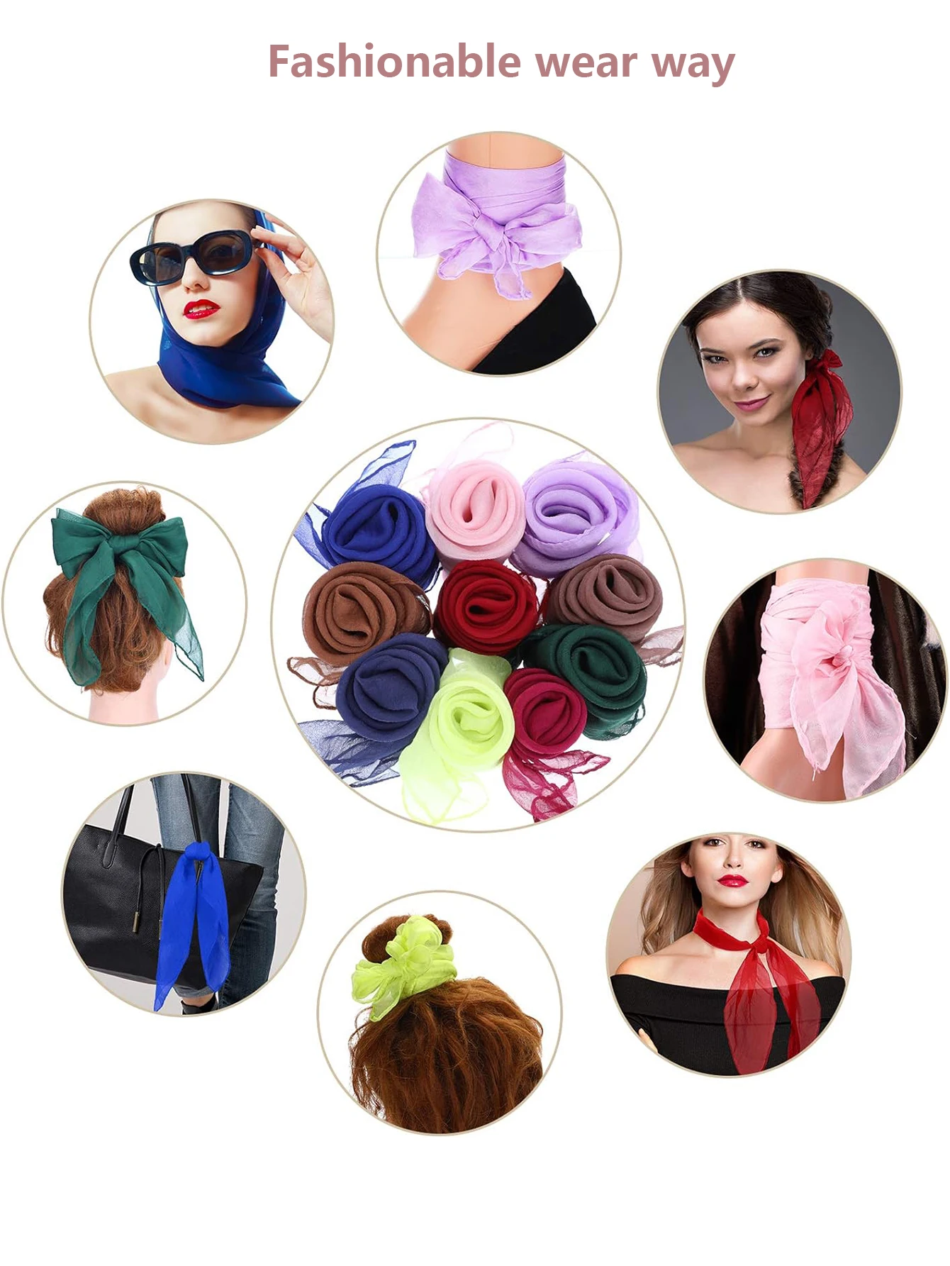 Women imitate Silk Square Scarf Solid Chiffon Neckchief Hijab Hair Headband Bandana Ribbon Children Dance Neck Shalw 70x70cm