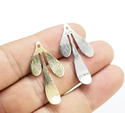 10pcs Textured Leaf Pendant, Leaves Earring Charm, Brass Charms For Hoops, DIY Ornament, 35x17mm, Jewelry Making -G147