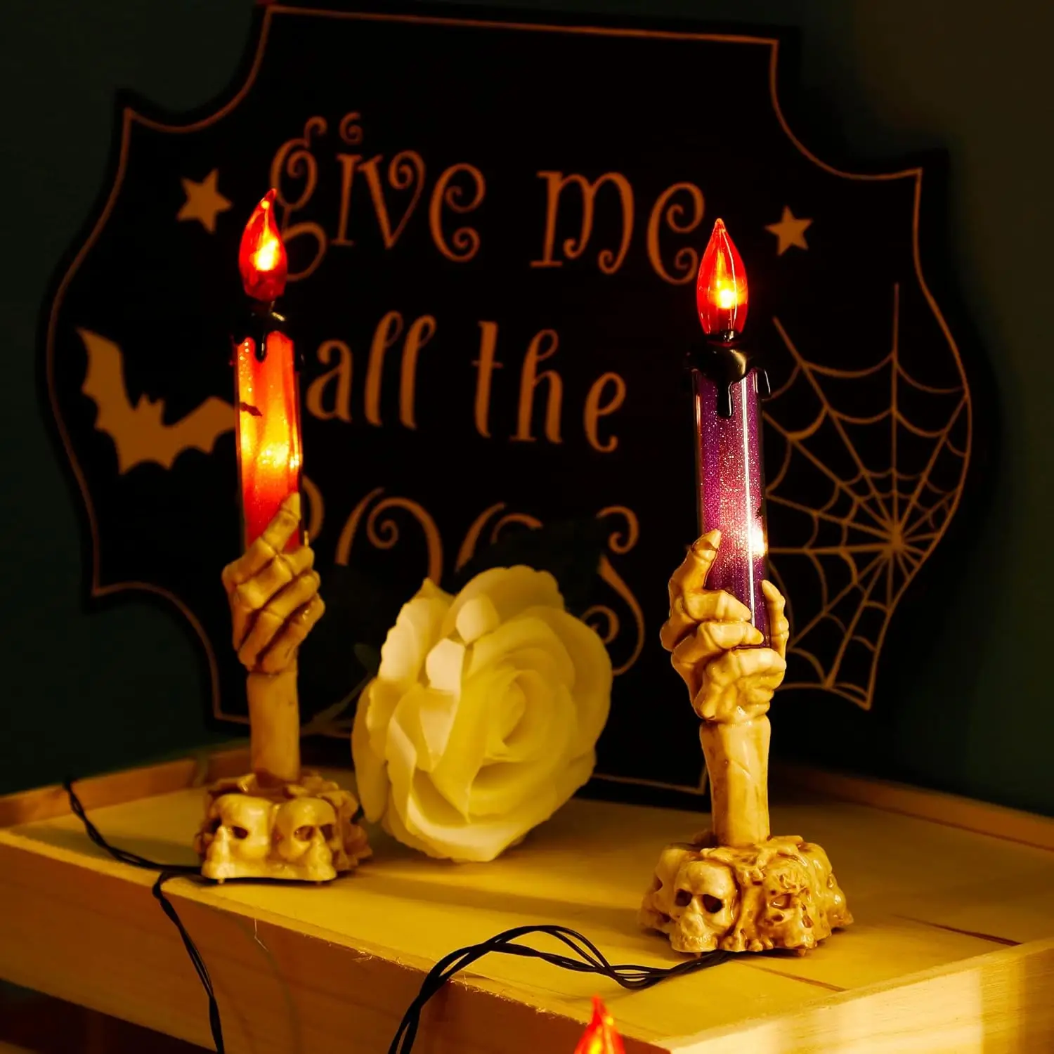 Halloween Candle Light Stakes, 5 Pack Skeleton Hands Hold Lighted