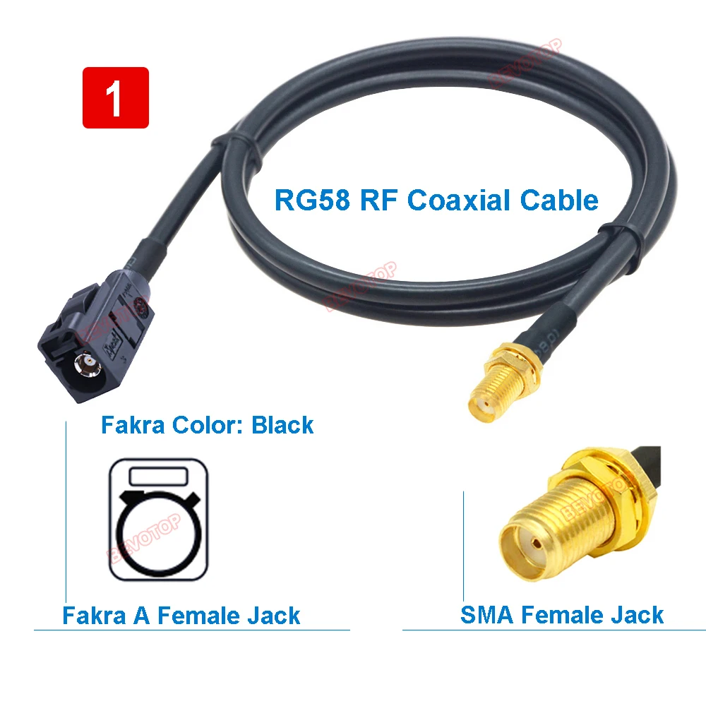 RG58 Fakra Cable Code A/B/C/D/F/G/H/I/K/Z Female Jack to SMA Female Jack Wire Harness RG58 Jumper BEVOTOP Auto Cable 10CM ~ 30M