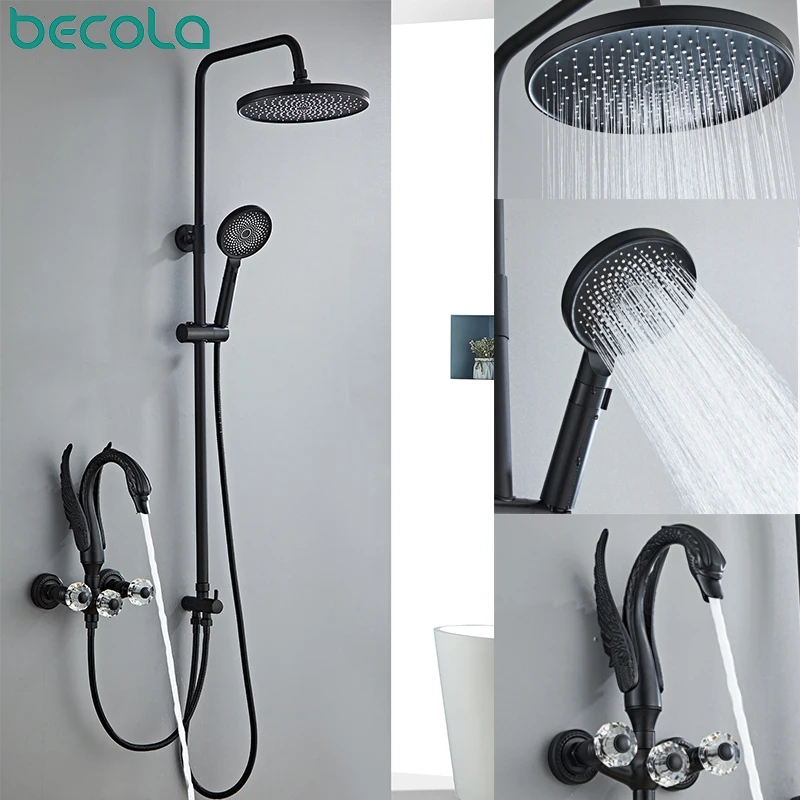 

Luxury Golden Shower Faucet Dual Handle Hot Cold Set Wall Mounted Rainfall Shower System Bathroom Bath Shower Mixer Sliding Bar