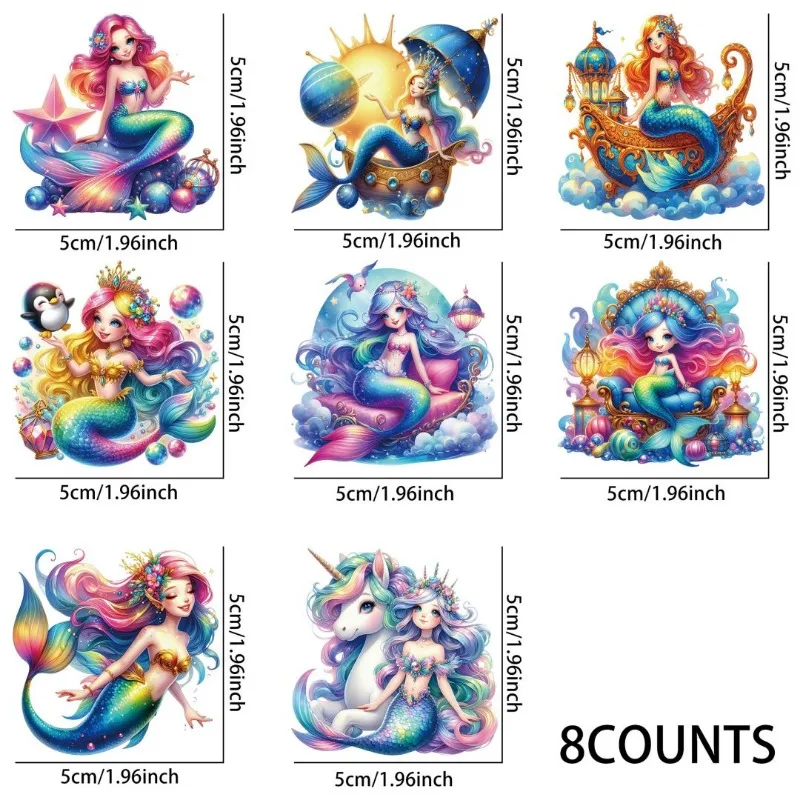 8pcs Cute Mermaid Sublimation UV DTF Stickers, Waterproof Sticker Pack for Decorating Mugs, DIYSupplies，3d Home Decoration