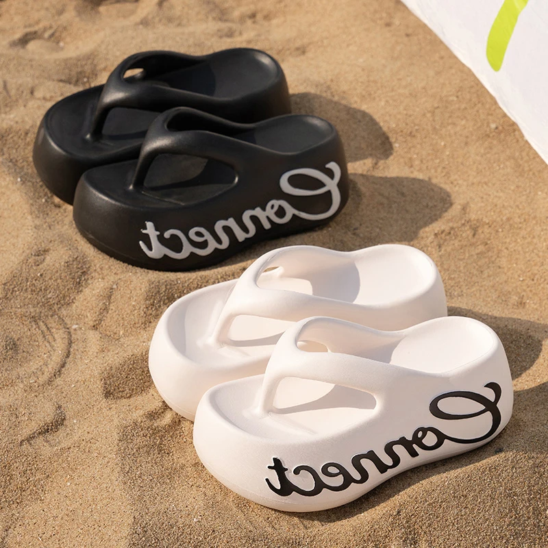 

Модные женские шлепанцы с принтом и толстым каблуком, летние сандалии на платформе с застежкой на пальцах, нескользящие пляжные тапочки для женщин