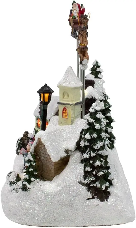 Pueblo musical LED con pilas con Papá Noel y ciervo, decoración navideña de 11 pulgadas