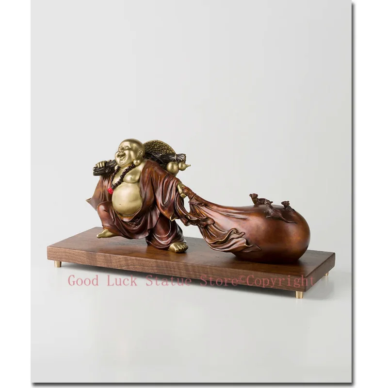 BEST good luck buddha statue home Company thriving business Money Drawing Maitreya God of wealth brass Sculpture statue