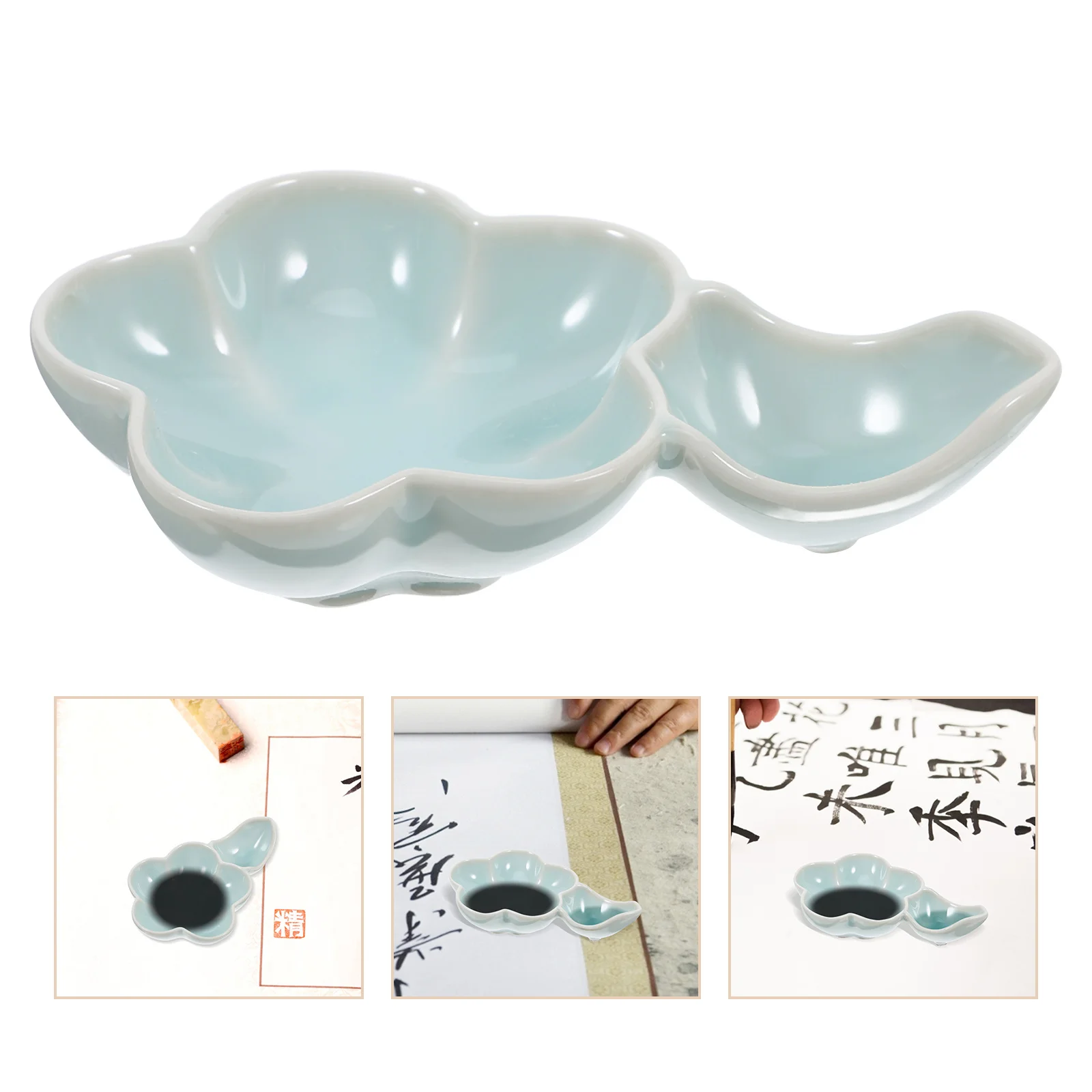 

Calligraphy Ink Dish Ceramic Brush Tray Pen Container Durable Palette for Painting Calligraphy