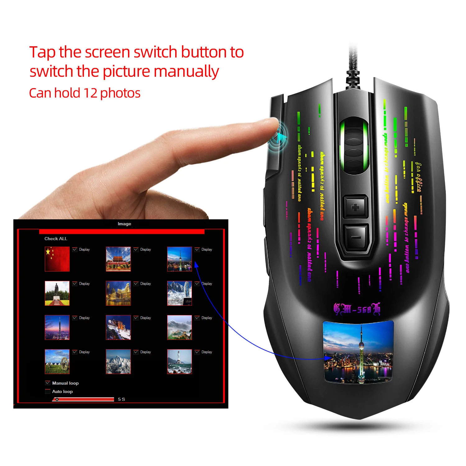 Cheap Magic Display Screen Computer Mouse Ergonomic Computer Mouse Gamer RGB Gaming Mouse J500